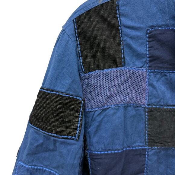 Urban Outfitters Mens Button Up Shirt Blue Patchwork Long Sleeve Size Medium - Picture 4 of 9